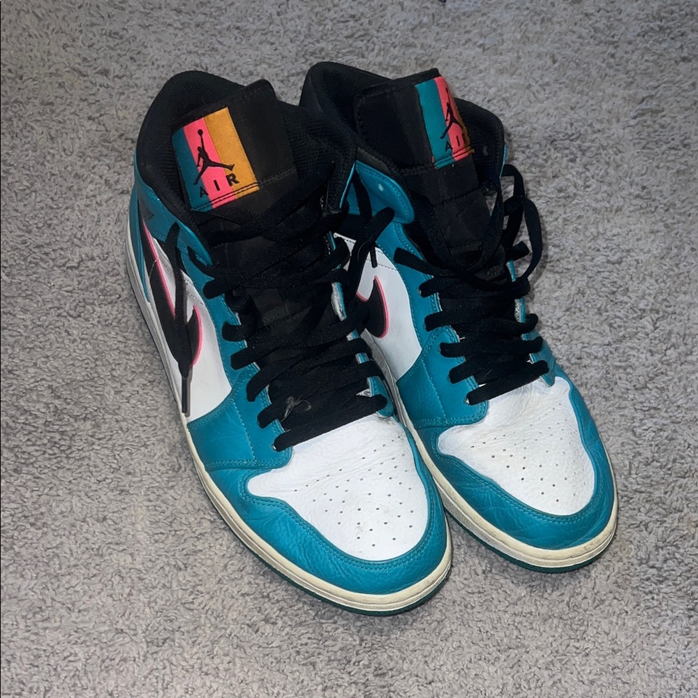 Jordan Mid-Top Sneakers Teal, White & Black with Coral Accent